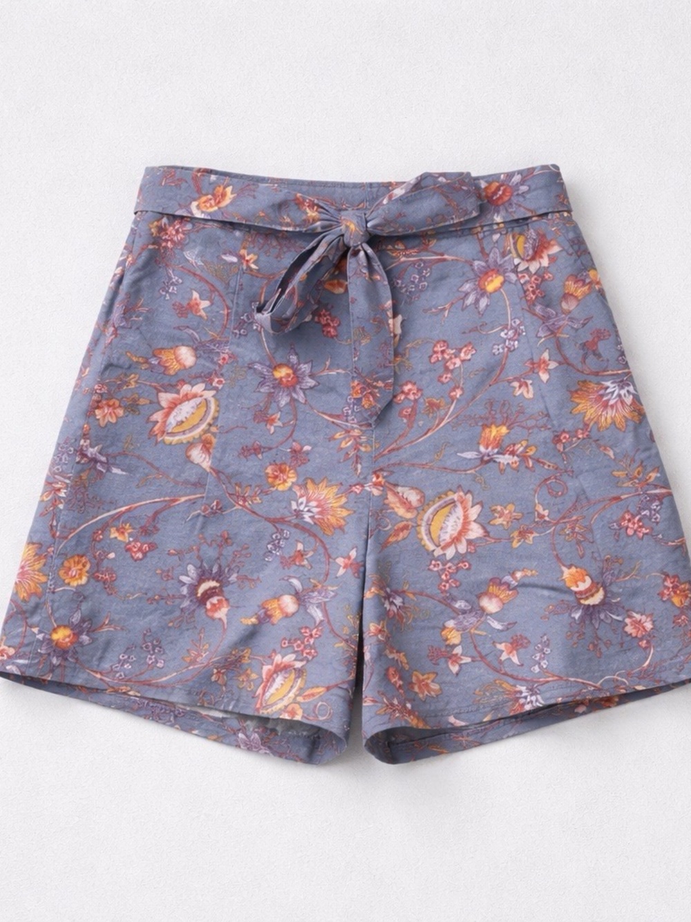 High-Waist Floral Tie-Belt Bermuda Shorts